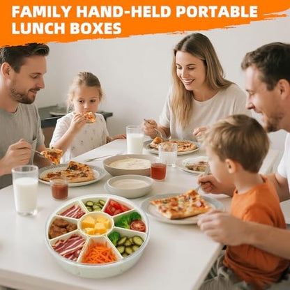 Round Divided Serving Tray with Lid and Handle, 9 Compartments Snackle Box Container for Party, Large Serving Platter Storage Organizer for Picnic, Travel, Camping Essentials