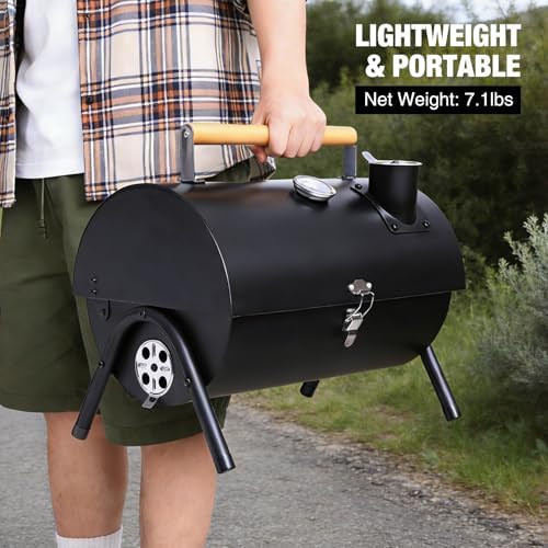 Portable Charcoal Grills with Thermometer, Heavy Duty Small BBQ Grill, Easy to Carry Compact Outdoor Camping Grill with Lid for Backyard Party Picnic Travel Hiking Beach Cooking