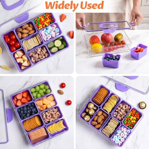 Snackle Box Container Dishwasher Safe Divided Serving Tray with Lid Handle