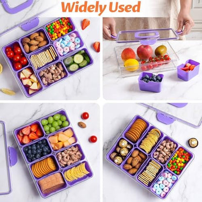 Snackle Box Container Dishwasher Safe Divided Serving Tray with Lid Handle