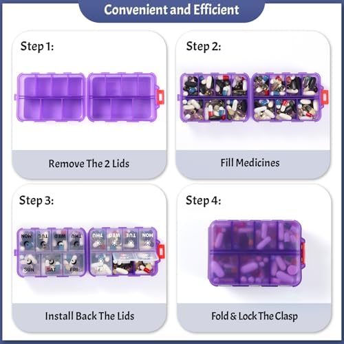 Foldable Portable 7 Day Pill Organizer 2 Times a Day, AM PM Weekly Pill Box