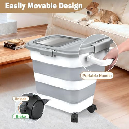 Komzon Rice Storage Container 20-30 lb, 17 lb Pet Dog Food Storage Container, Collapsible Food Storage Containers, Rice Dispenser Bin with Cup and Scoop for Flour Cereal Pasta Grain, Cat Bird Food