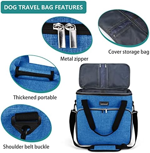 BAGLHER Dog Travel Bag, Pet Travel Bag (ALL Pet Travel Supplies), With 2 Pet Food Containers and 2 Collapsible Silicone Bowls; Essential Kits for Pet Travel Blue