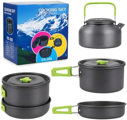 aiGear Camping Cookware with Pot Pan Kettle Cutlery Tableware 1-2 People