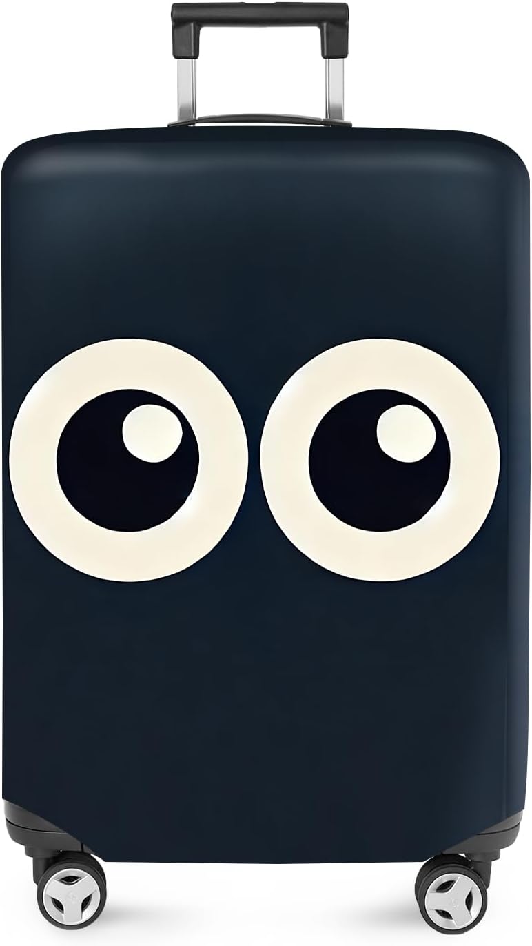 ANNA QUEEN Navy Blue Cartoon Eyes Luggage Cover, Funny Suitcase Protector for 24-26 Inch Luggage, Stretchable & Washable Travel Cover, Cute, Durable & Easy to Spot