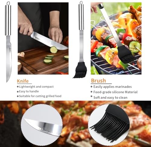 11Pcs Stainless Steel BBQ Grilling Accessories Set, Dad Gifts for Men Christmas Grilling Gifts,Portable Practical Grill Tools Utensils Kit with Storage Bag for Outdoor Grill Camping Backyard