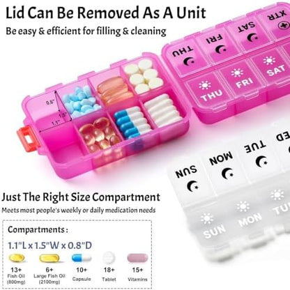 Foldable Portable 7 Day Pill Organizer 2 Times a Day, AM PM Weekly Pill Box