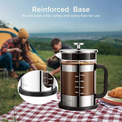 QUQIYSO French Press Coffee Maker 51oz, Large French Press, Thickened Glass