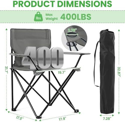 2 Pack Portable Camping Chairs Folding Lawn Chair Outdoor Lightweight Beach Chair with Cup Holder & Carry Bag for Outside Sports, Fishing, Hiking, Travel, Picnic, Backyard (Grey, Medium)
