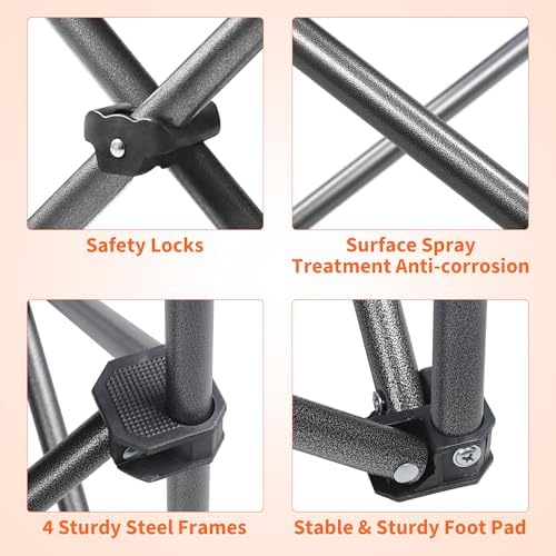 2 Pack Padded Oversized Camping Chairs for Adults,Heavy Duty Support 400 Lbs,Folding Portable Lawn Chair w/Cup Holder,Cooler Bag,Side Pocket,Perfect for Outdoor Picnic,Hiking(Red&Black)