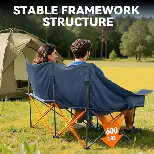 Oversized Double Camping Chair Padded Camping Chairs for Adults,Blue