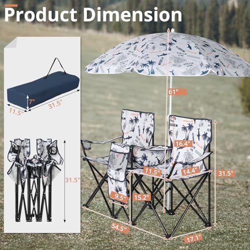 Outvita Folding Double Camping Chair w/Umbrella, Cooler for Beach Patio L
