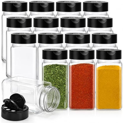 Bekith 16 Pack 9 oz Plastic Spice Jars with Black Cap, Plastic Spice Bottles Empty Seasoning Containers for Storing Spice, Herbs and Powders