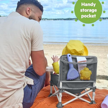 Bright Starts Pop ‘N Sit Portable Booster Seat, 3-in-1 Floor Seat, Travel High Chair & Toddler Booster with Feeding Tray, Indoor/Outdoor, Grey, 6 Months–3 Years