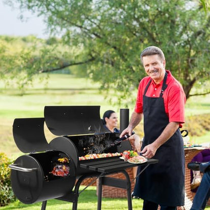 43.7" Portable Barrel Charcoal Grill,Metal Outdoor Barbecue Smoker,Heavy Duty Outdoor BBQ Grill,Vertical Camping Barbecue Grill,with Side Table & Wheels,for Garden Patio Beach Backyard (Black)
