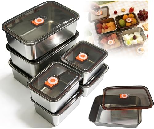 7 Pack 304 Stainless Steel Food Containers with Leakproof Lids, Reusable Metal Storage Containers, Oven/Dishwasher/Freezer Safe