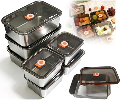 7 Pack 304 Stainless Steel Food Containers with Leakproof Lids, Reusable Metal Storage Containers, Oven/Dishwasher/Freezer Safe