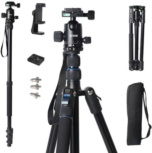 71" Camera Lightweight Foldable Aluminum Tripod & Monopod with 360° Ball Head Payload 33lbs, Adjustable Height Professional Travel Tripod for DSLR Camera Shooting Smartphone
