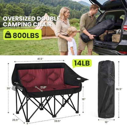 Oversized Double Camping Chairs 2 Person Folding Loveseat(Red)