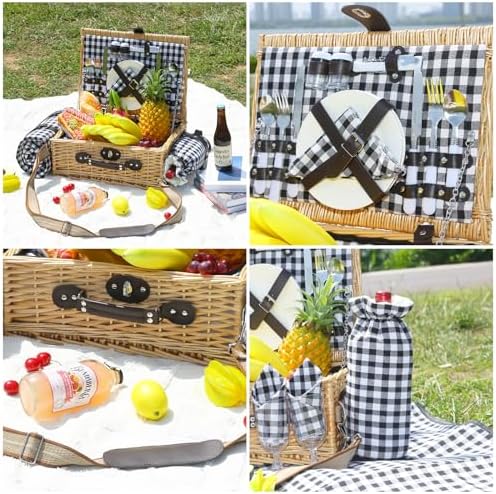Picnic Basket for 2 with Blanket and Wine Pouch for Couples