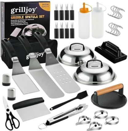 Grilljoy 38pcs Professional Griddle Accessories Kit for Blackstone, with Smash Burger Press, Extra Thick Griddle Spatula, Turner, Flipper - Flat Top Grill Accessories for Outdoor Grill
