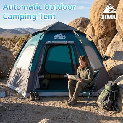 Hewolf 2/3/4 Person Camping Tent - Instant Pop Up Waterproof 2 Doors Tent with Easy Setup | 3-Season Hexagonal Dome Design for Family, Hiking & Traveling
