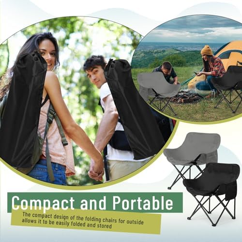 2 Pack Folding Camping Chairs Portable, Gray, Black, Solid Color