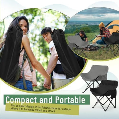 2 Pack Folding Camping Chairs Portable, Gray, Black, Solid Color