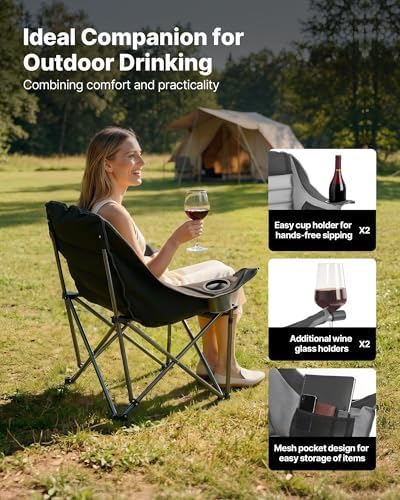 VEVOR Oversized Camping Chairs, Heavy Duty Portable Folding Camp Chairs