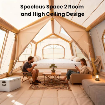 Inflatable Tents for Camping, Large Blow Up Tent with Hand Pump, Easy Setup InflatableTent 4 Season Tent, Waterproof Oxford Air Glamping Tents for Camping Adult 4/6/8/10/12 Person