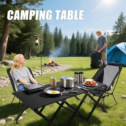 Camping Table and Chairs Set, 2-in-1 Aluminum Folding Table