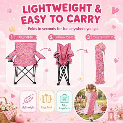 Emily Rose Sea Playful Hearts Kids Folding Camp Chair – Ages 2-7 with Safety Lock