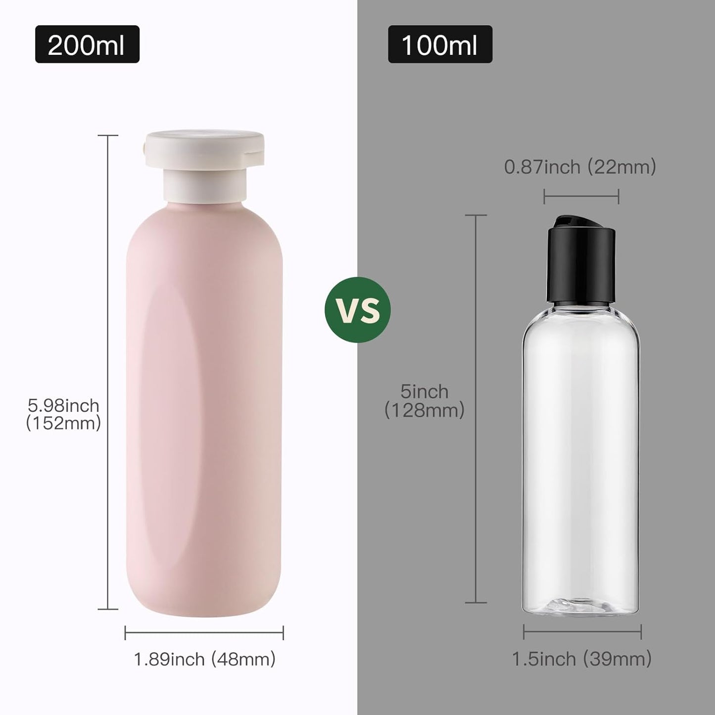 6.7oz Travel Shampoo Bottle, Empty Plastic Squeeze Bottles with Flip Cap, 4PCS Lotion Container for Toiletries (200ml, Pink)