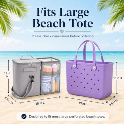 2-in-1 Cooler Organizer Insert Compatible with X Large Bogg Bag, Leak-Proof PEVA Ice Chest with Mesh Divider Pouch, 4 Metal Fasteners, Beach Tote Bag Organizer for Pool, Picnic, Travel, Camping.