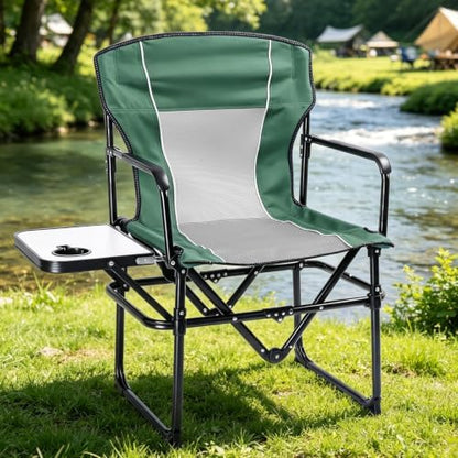 2 Pack Camping Chairs with Side Table & Cup Holder 400 lbs