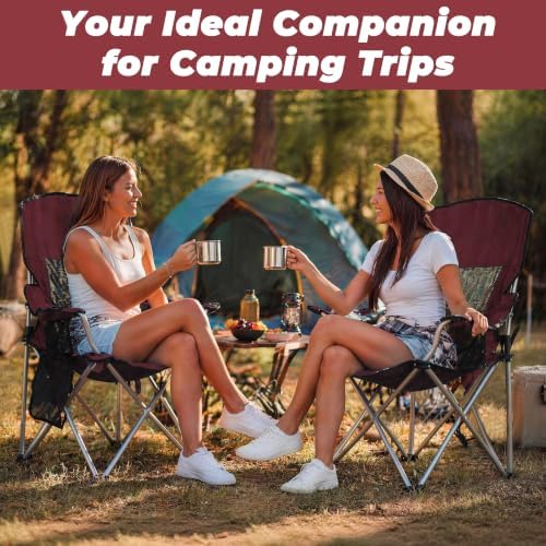 HULKFIT 2 Pack Folding Camping Chair – Heavy Duty Portable Outdoor Beach Chair for Adults with Breathable Mesh Back, Cup Holder & Carry Bag – Ideal for Backyard, Tailgating, Hiking & Travel,Burgundy