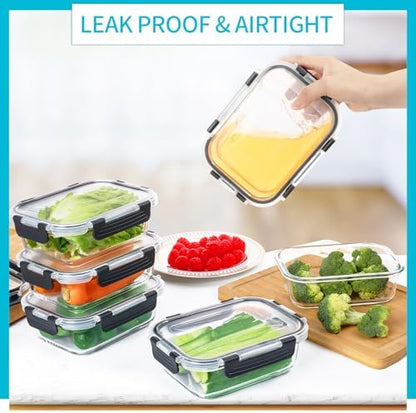 Skroam 10 Pack Glass Meal Prep Containers, 22 OZ Glass Airtight Food Storage Containers with Lids, Pantry Kitchen Storage Containers for Lunch, Food Storage, Meal Prep, Lunch Bento Boxes
