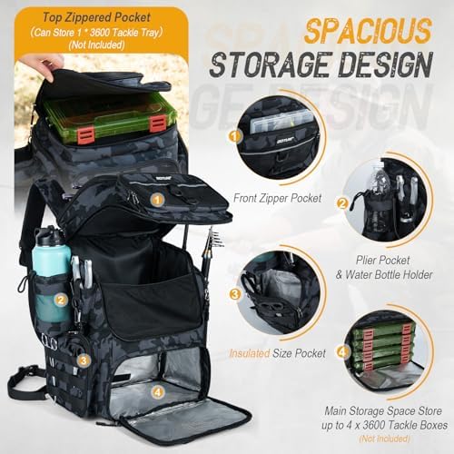 Goture Fishing Backpack with Cooler,55L 900D Tackle Backpack & Rod Holders