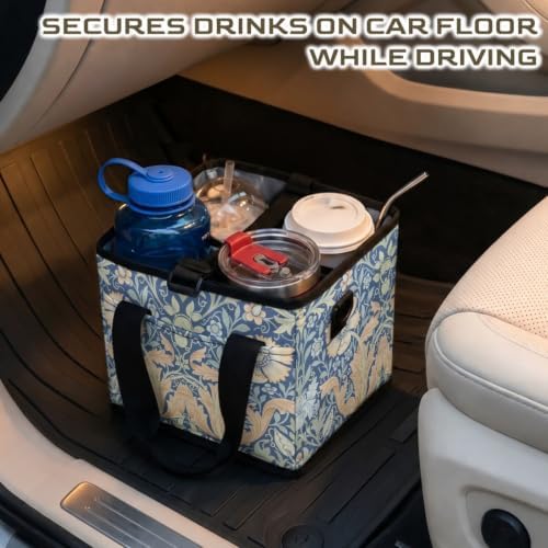 Reusable 4 Cup Insulated Drink Carrier with Handle, Vintage Print