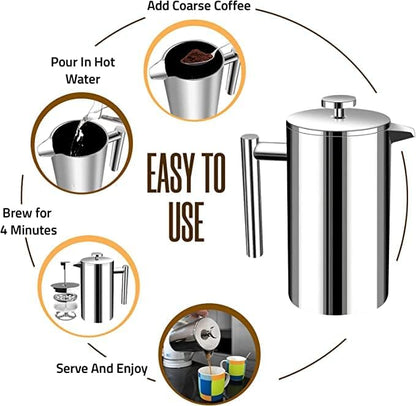 Utopia Kitchen 304 Grade Stainless Steel French Press 50 Oz, Silver