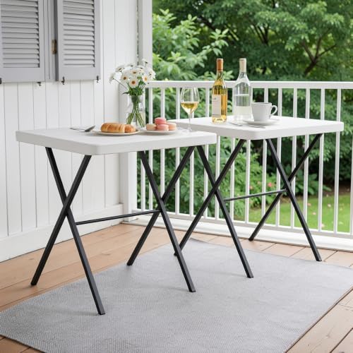 2 Pack Folding Table, Portable Coffee Table 27in Square Table for Small Spaces, Patio Card Table Foldable Picnic Table with 400 LBS Capacity for Indoor Outdoor Use, White