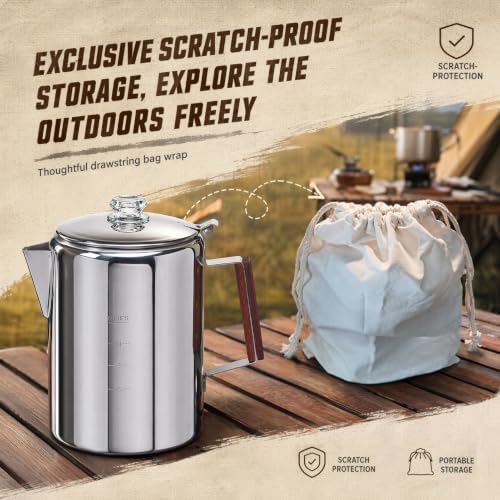 Camping Coffee Percolator Stainless Steel Stovetop Camp Coffee Maker 12 Cup
