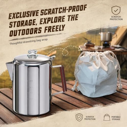 Camping Coffee Percolator Stainless Steel Stovetop Camp Coffee Maker 12 Cup