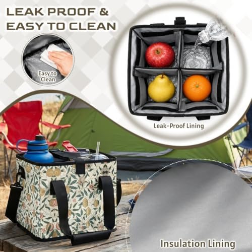 Vintage Fruit Print Insulated Cooler Bag,Collapsible Drink Carrier