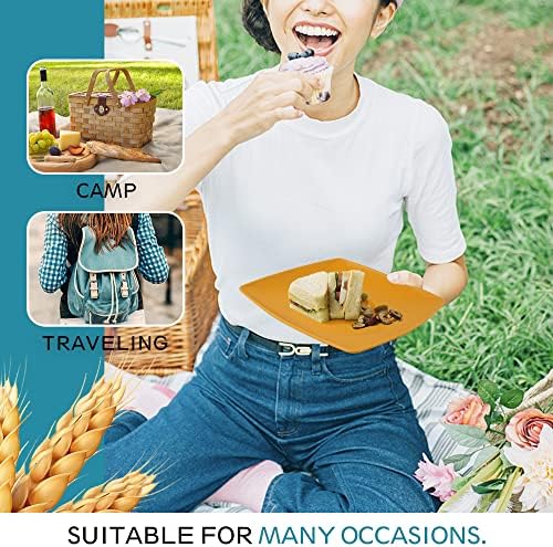 Teivio 56-Piece Plastic Wheat Straw Square Dinnerware Set for 8, Unbreakable Dinner Plates, Snack Bowls, Tumblers 13.5 oz, With Flatware,Dishwasher Safe, Outdoor Camping RV Dish, Autumn Multicolor