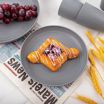Supernal 24pcs Dark Gray Wheat Straw Dinnerware Set Reusable Plates