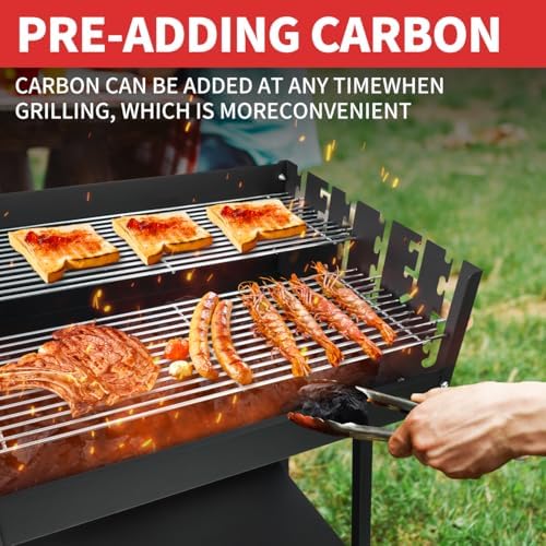 Portable Charcoal Grill, Skewer Charcoal Grill with wheels for Outdoor Cooking Camping Garden