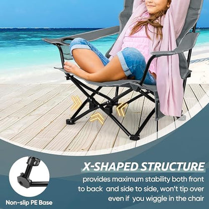 HaSteeL Low Beach Chairs, 2Pcs Folding Camping Lawn Chairs - Grey