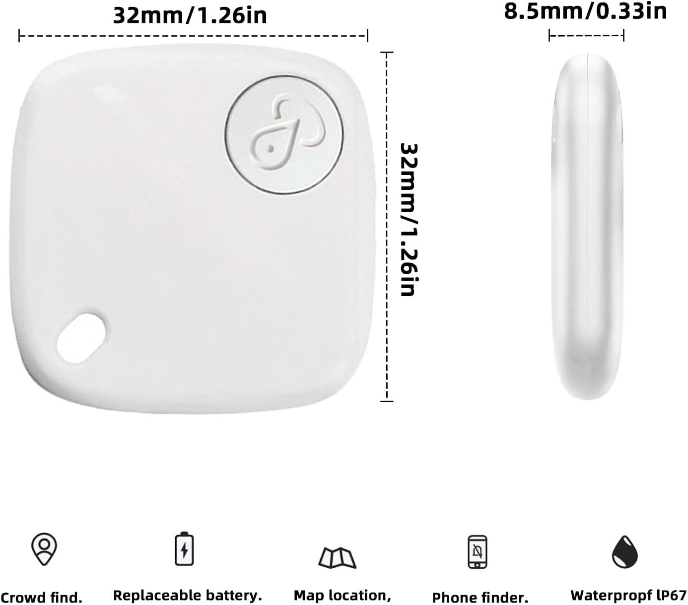 Bluetooth Tracker Keys Finder and Item Locator (iOS Only); Up to 200 ft Find Nearby, Phone Finder, Replaceable Battery, Suitable to Track Keys/Backpacks/Luggage/Suitcases. 1-Pack
