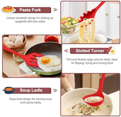 TeamFar Silicone Cooking Utensil Set of 7, Kitchen Cooking Utensil Set
